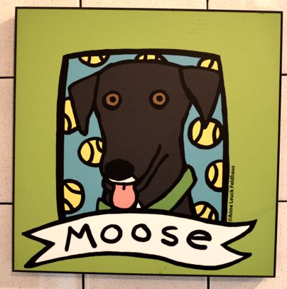 painting of Moose , Mascot of Moosie's ice cream and coffee parlor, medford, wi